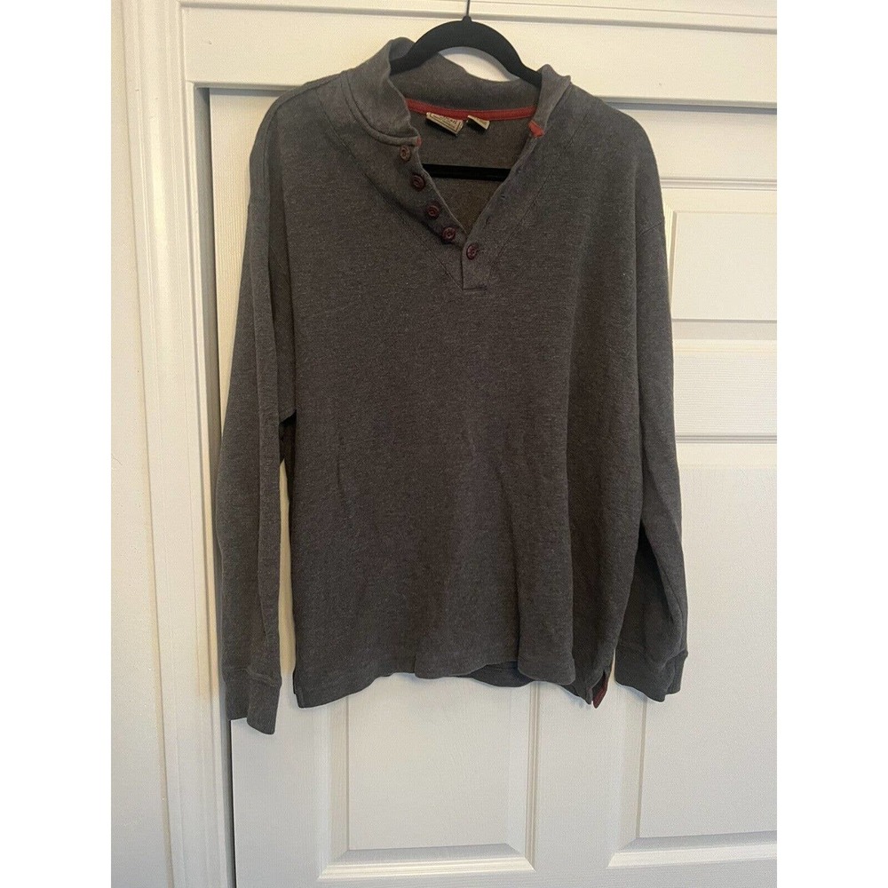 L.L. Bean Mens Cotton Long Sleeve Gray Polo Shirt Sz Large L Durable Thick